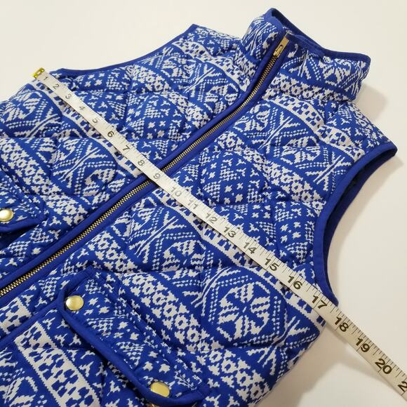 J. Crew Blue Fair Isle Quilted Printed Down Puffer Vest - Picture 5 of 12